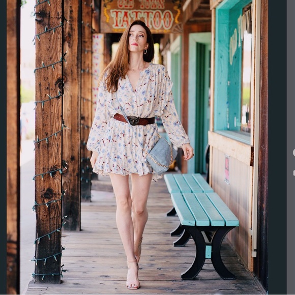 NWT Free People Blue Floral Print Dress - Picture 5 of 15